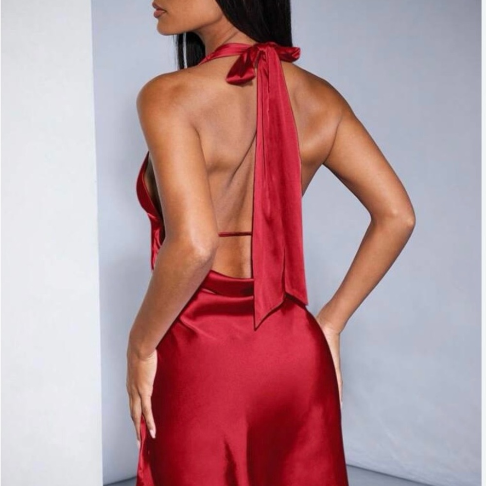 Burgundy mini dress with sash around neckline. Never worn